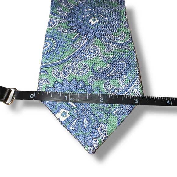 Breuer Blue & Green Paisley Silk & Linen Handmade in Italy Neck Tie - Picture 2 of 6